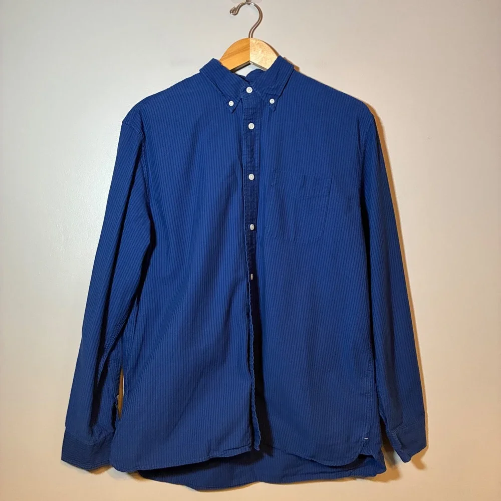 Banana Republic Organic Cotton Blue Pinstripe Button Down Shirt Mens Large L